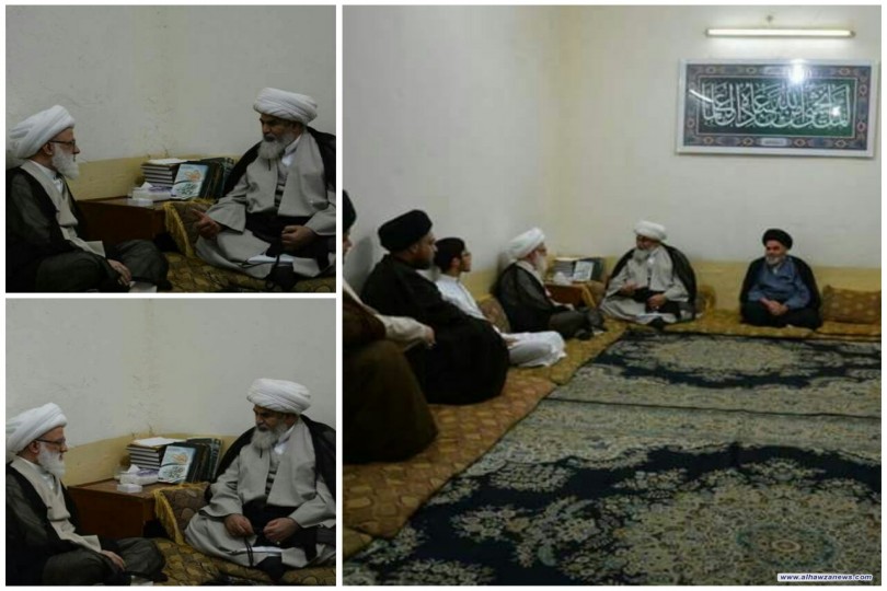 سماحة المرجع الدينيّ الشيّخ محمّد اليعقوبي يزور سماحة آية الله الشيّخ نوري السّاعدي في مكتبه بمدينة النّجف الأشرف